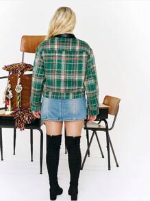 SHEIN X Galloways Plaid Print Drop Shoulder Flap Pocket Jacket