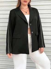 Flirla Hơn Contrast Piping Ngực đơn Áo vest - màu đen - Xem 3