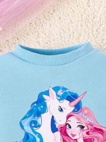 Girls Baby Unicorn Print Ruffle Trim Sweatshirt - Blue - View 3