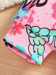 SHEIN 女嬰字母和卡通圖案連帽衫 - 粉色 - 查看 4