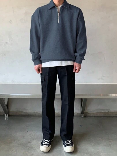 DAZY 男士四分之一拉链落肩运动衫（不含T恤）秋装