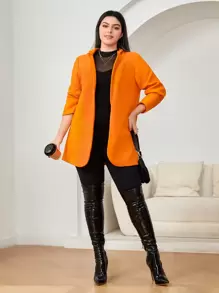 Flirla Talla grande Abrigo de cuello con solapa con parte delantera abierta - Naranja - Ver 4