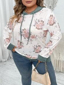 SHEIN LUNE 大码印花抽绳卫衣 - 白色 - 查看 4