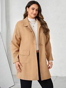 SHEIN LUNE 加蓋袋大衣 - 卡其色 - 查看 5