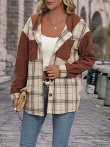 SHEIN LUNE Plaid Print Drop Shoulder Hooded Coat - Multicolor - View 6