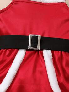 女嬰1入組撞色腰帶連身背心適用於聖誕 - 紅色 - 查看 6