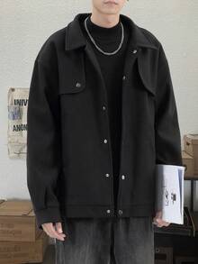 Manfinity Hypemode Nam 1 Miếng Chi tiết về Flap Thả vai Áo khoác - màu đen - Xem 5