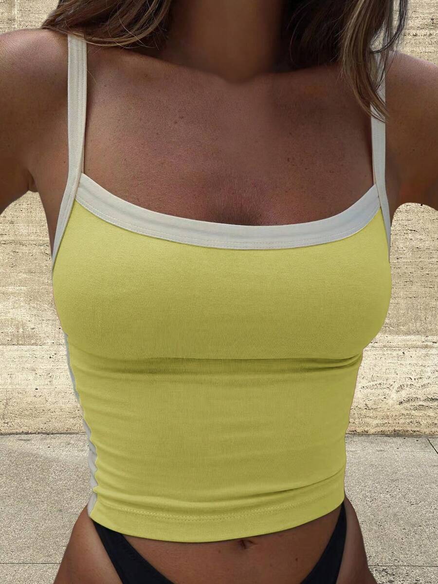 INAWLY Contrast Binding Cami Top - Yellow - View 1