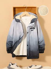 Tween Boy Ombre Letter Graphic Thermal Lined Hooded Coat Without Tee - Multicolor - View 1