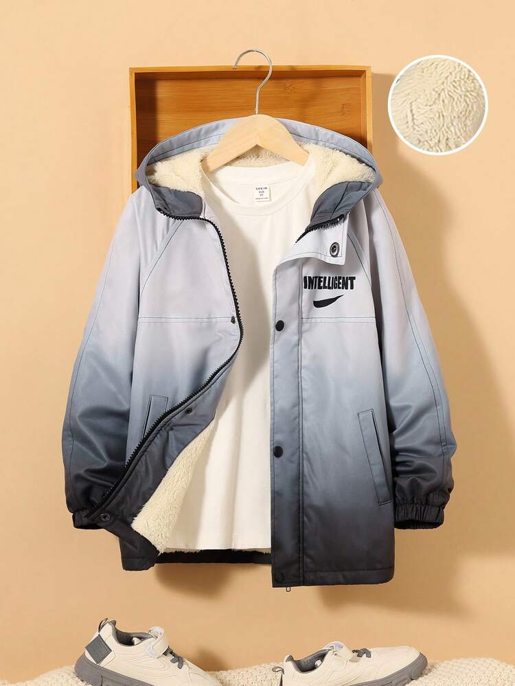 Tween Boy Ombre Letter Graphic Thermal Lined Hooded Coat Without Tee