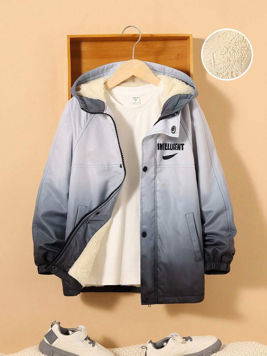 Tween Boy Ombre Letter Graphic Thermal Lined Hooded Coat Without Tee - Multicolor - View 1