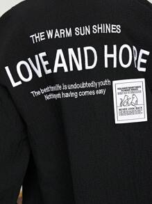 SHEIN 女大童標語圖案落肩袖襯衫&喇叭褲 - 黑色 - 查看 3