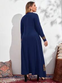 Mulvari 大碼豹紋印花A字洋裝 - 藏蓝色 - 查看 2