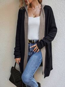 SHEIN LUNE Two Tone Drop Shoulder Cardigan - Multicolor - View 4