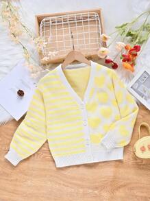 SHEIN Tween Girl Heart & Striped Pattern Cardigan - Multicolor - View 1