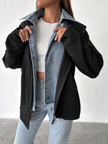 EURMUSE Women's Casual Hooded Long Sleeve 2 In 1 Jacket - Black - View 5