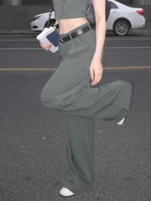 直腿阔腿西装裤（不含腰带）