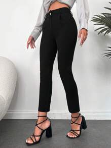 EURMUSE Slant Pocket Belted Suit Trousers - Black - View 3