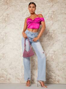 SHEIN BAE Twist Front Tie Backless Crop Top - Hot Pink - View 6