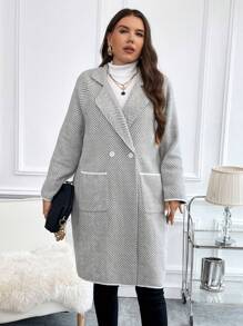 SHEIN Clasi Plus Double Breasted Dual Pocket Overcoat - Multicolor - View 5