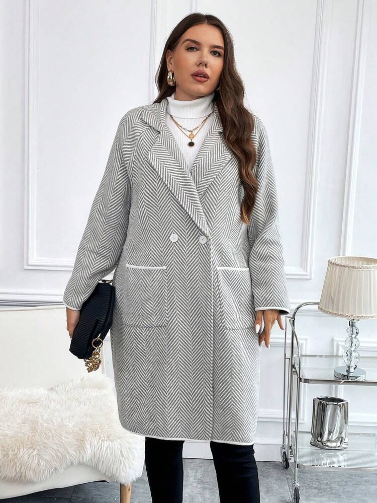 Plus Double Breasted Dual Pocket Overcoat