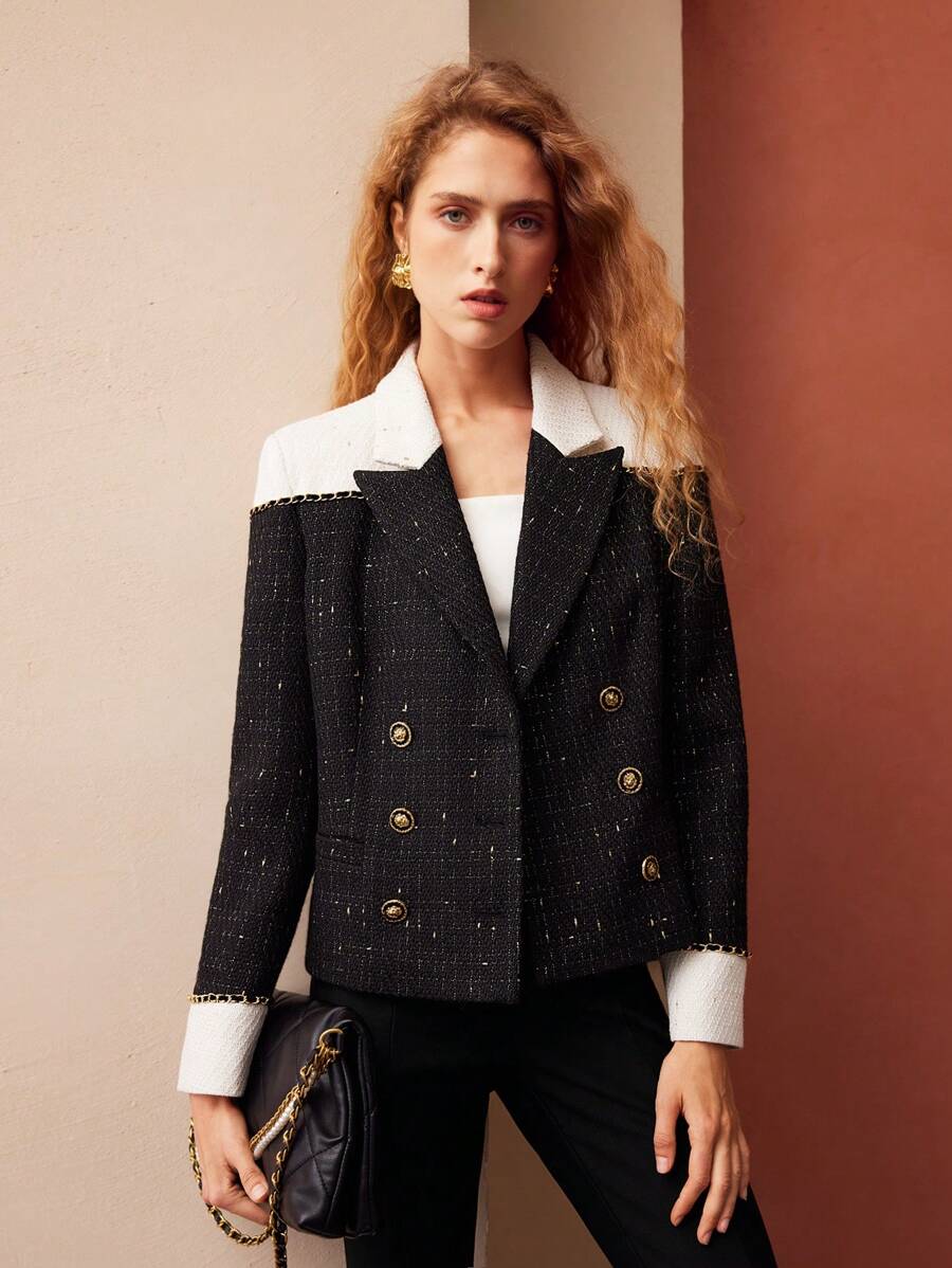 MOTF PREMIUM TWO-TONE CHAIN DETAIL TWEED BLAZER