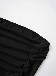 Sweetra Solid Ruched Tube Top Strapless Top - Black - View 3