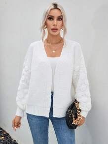 SHEIN Essnce Drop Shoulder Casual Design Cardigan - White - View 5