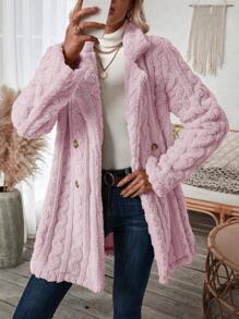 SHEIN LUNE Lapel Neck Double Breasted Teddy Coat - Pink - View 3