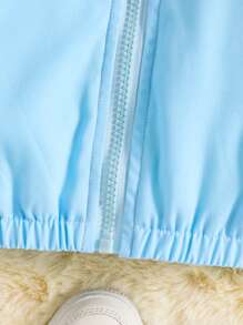 Baby Girl Bear Print Raglan Sleeve Zip Up Thermal Hooded Jacket - Baby Blue - View 6