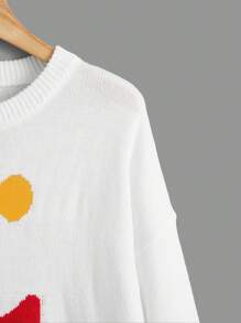 SHEIN EZwear Jersey con patrón de dibujos animados de hombros caídos - Blanco - Ver 3