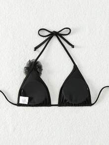 Chi tiết đồ trang trí mùa hè Halter Triangle Bikini Top - màu đen - Xem 2