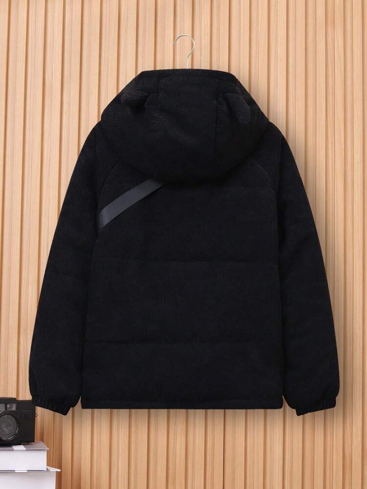 Tween Boy Zip Up Patch Detail Hooded Padded Coat Without Sweater