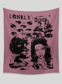 ROMWE Goth 1pc Figure & Letter Graphic Tapestry,Cute Washable Tapestry Poster Wall Hanging For Bedroom Aesthetic - Multicolor - View 1