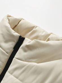 Manfinity Hypemode 加絨男用寬鬆棉衣背心,配有拉鍊收口 - 米色 - 查看 5