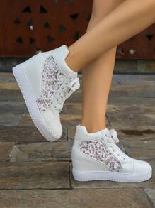 Women's Platform Wedge Sneakers - White - View 6