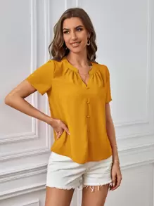 SHEIN Clasi 素色前紐扣襯衫 - 黃色 - 查看 4