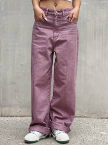 DAZY Jeans De Pierna Ancha Sólida - Lila Púrpura - Ver 2