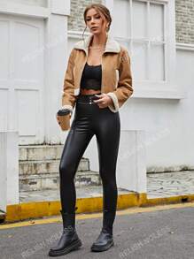 RELISH NOLESS Teddy Lined Zip Up Crop Jacket