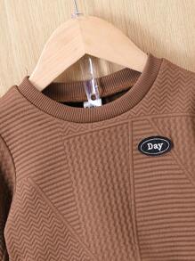 Baby Boy Letter Patched Sweatshirt & Sweatpants - Brown - View 3