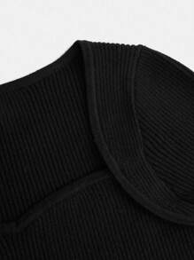 Teen Girl Solid Color Sweetheart Neck Ribbed Knit Sweater - Black - View 3