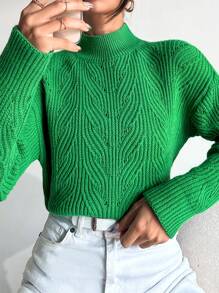 EURMUSE 小高領落肩袖套頭毛衣 - 綠色 - 查看 1