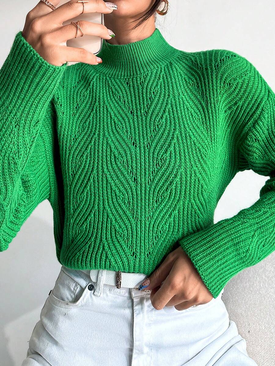 EURMUSE 小高領落肩袖套頭毛衣 - 綠色 - 查看 1