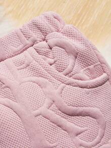 SHEIN 女嬰字母補丁細節連帽衫和運動褲 - 藕粉色 - 查看 4