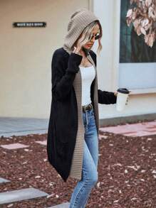 SHEIN LUNE Two Tone Drop Shoulder Cardigan - Multicolor - View 6