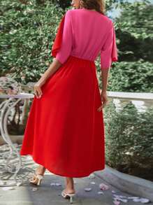 Chiquease Two Tone Twist Front Split Hem Dress - Hot Pink - View 2