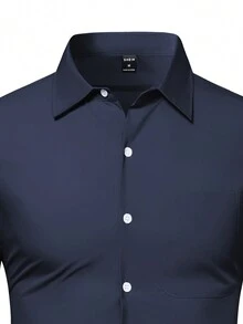 Manfinity Mode 男士口袋貼布前排扣襯衫 - 藏蓝色 - 查看 4