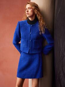 MOTF PREMIUM 粗花呢半身裙 - 藍色 - 查看 4