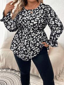 Celure 大碼通體印花喇叭袖荷葉邊襯衫 - 彩色 - 查看 1