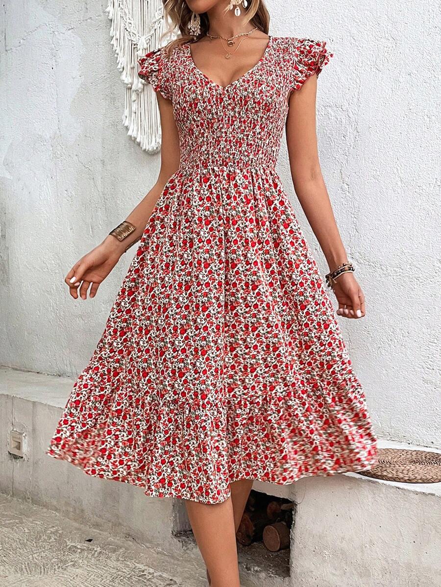 Breezaya 碎花打褶荷葉邊連衣裙 - 彩色 - 查看 1